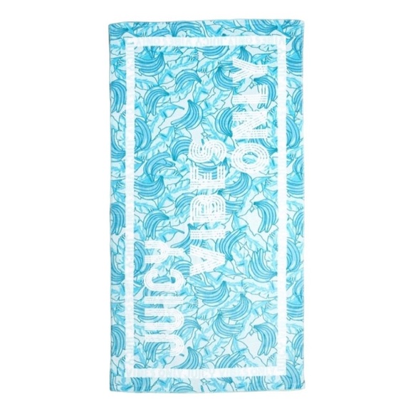 JUICY COUTURE Juicy Vibes Only Beach/Bath Towel BLUE WHITE 36x68 NWT - Picture 1 of 3